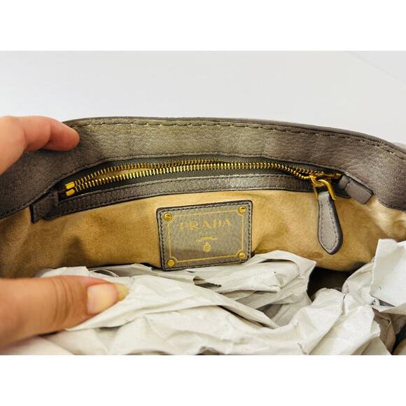 Vintage Prada Handbag Gray Deerskin Leather Cervo Flap Gold Chain COA - Picture 13 of 16